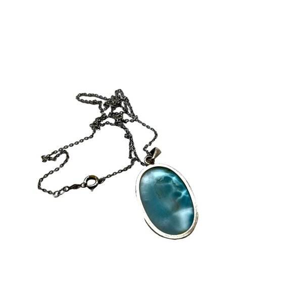 Larimar and Sterling Silver Oval Pendant Necklace - Picture 4 of 4